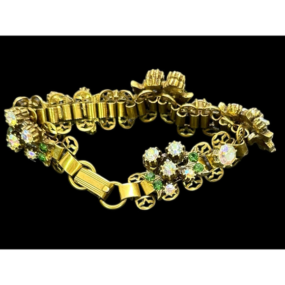 Signed Florenza Bracelet with AB Rhinestones and Faux Pearls 24k gold plated - Picture 5 of 6